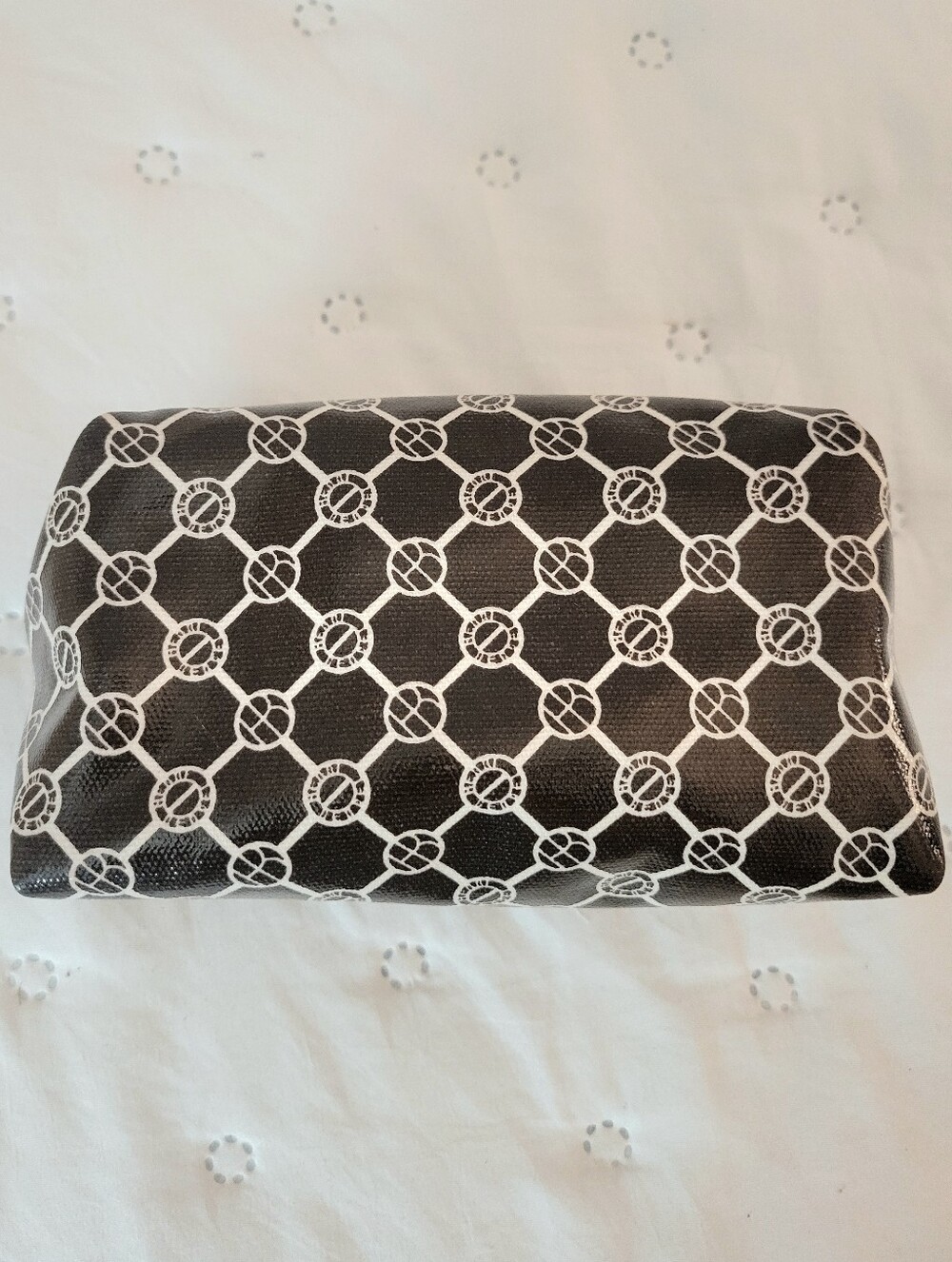 Henri Bendel New York Monogram Coated Canvas Cosmetic Bag Brown & White Small